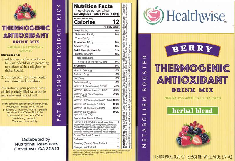 Healthwise Berry Flavor Thermogenic Antioxidant Drink Mix, Herbal Blend (14 Stick Packs)