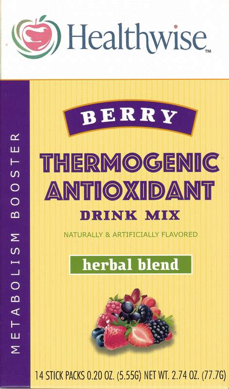 Healthwise Berry Flavor Thermogenic Antioxidant Drink Mix, Herbal Blend (14 Stick Packs)