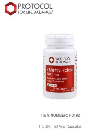 5-Methyl Folate 5,000 mcg by Protocol for Life Balance (50 Count)