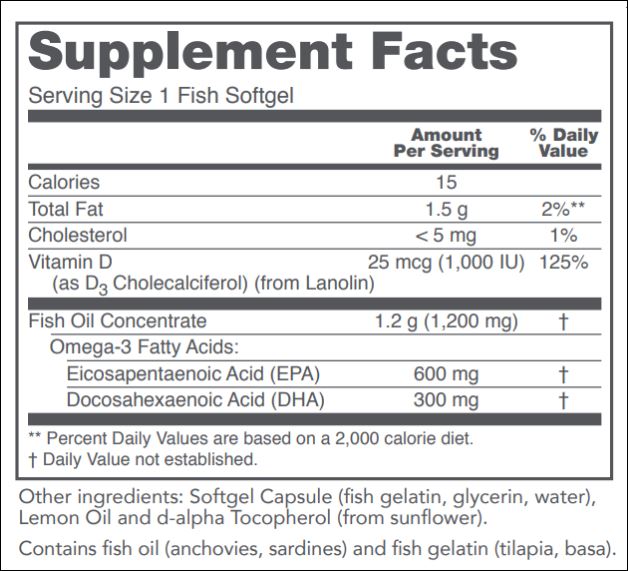 Protocol For Life Balance Ultra Omega 3-D Fish Oil 600 EPA / 300 DHA 1000 IU D3
