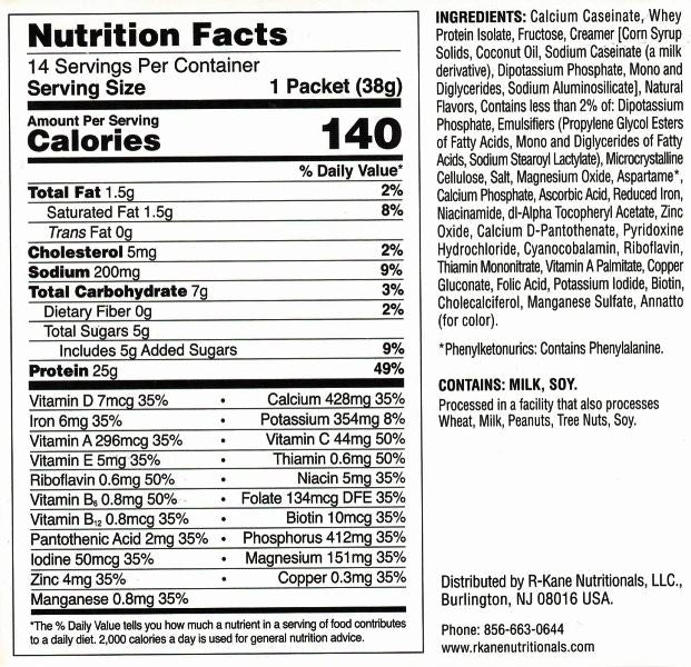 R Kane Z Pro25 Vanilla Pudding / Shake / Smoothie Mix (14 Servings Packets)