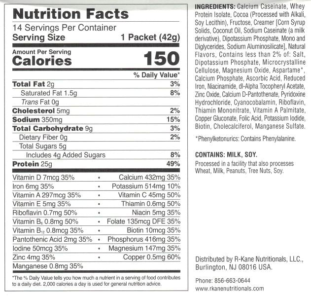 R Kane Z Pro25 Chocolate Pudding / Shake / Smoothie Mix (14 Serving Packets)