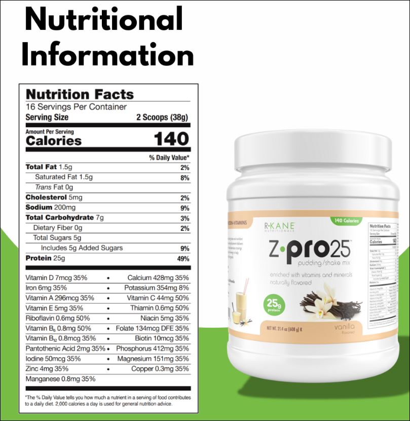 R Kane Z Pro25 Vanilla Pudding / Shake / Smoothie Mix (16 Serving Canister)