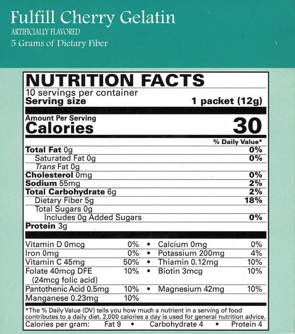 Fulfill Cherry Gelatin Dessert with Fiber by Robard (10/Box)