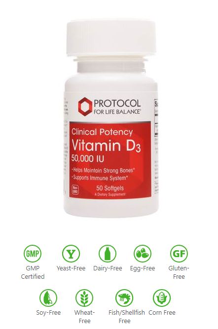 Protocol for Life Balance, Vitamin D3, Cholecalciferol, 50,000 IU or 1.25mcg (50 Count)