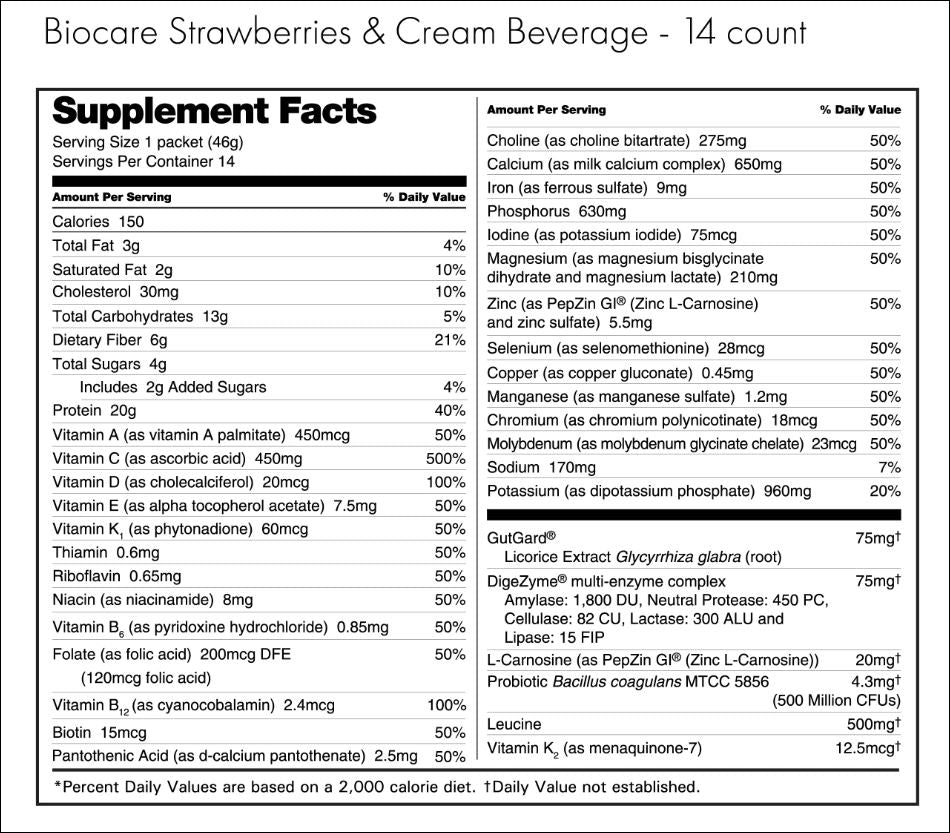 Biocare Strawberries & Cream Dietary Beverage by Robard