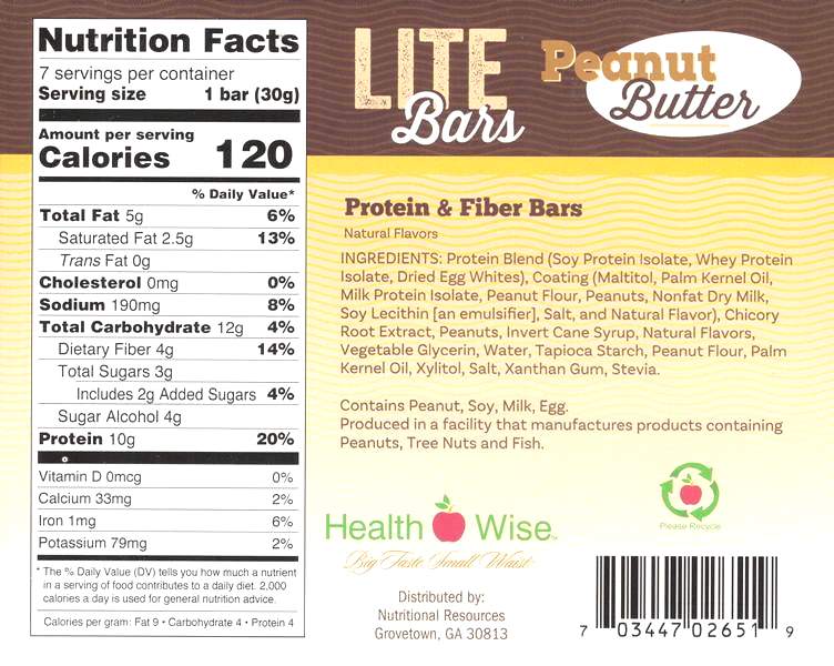 Best By 11 2024; BARS, Peanut Butter Lite Bars by Healthwise