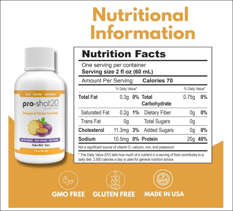 Pro-Shot20, Protein Shot, Pineapple & Passion Fruit Flavor by R Kane (12 Pack)