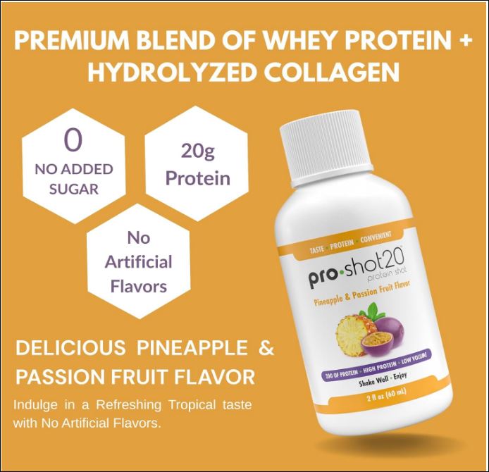Pro-Shot20, Protein Shot, Pineapple & Passion Fruit Flavor by R Kane (12 Pack)
