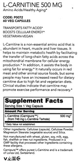 Carnitine Tartrate 500mg by Protocol for Life Balance (60CT)