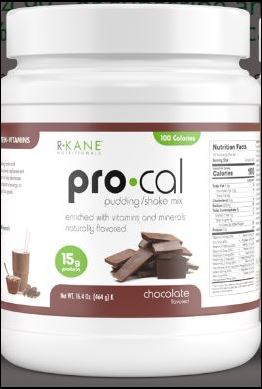 Canister; R Kane Pro Cal 100 Chocolate Pudding / Shake Mix (16 Servings/Jar)