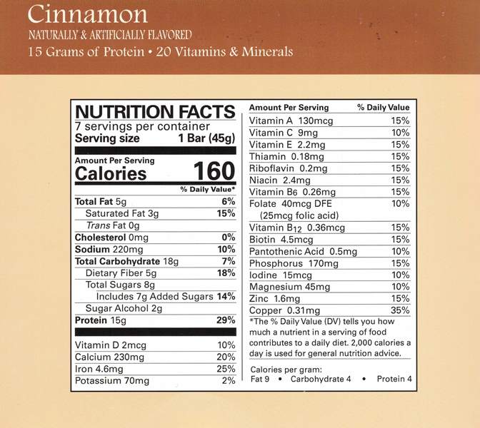 Bars, Nutrition Cinnamon, Meal Replacement, by Robard