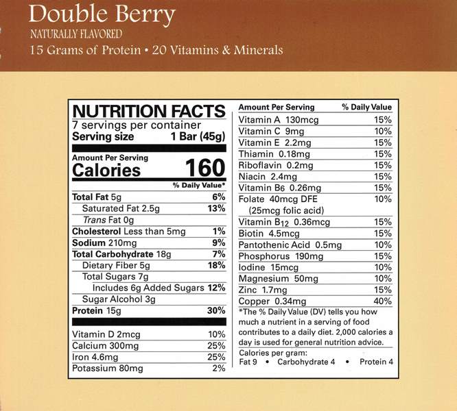 Bars, Nutrition Double Berry, Meal Replacement Bars, by Robard