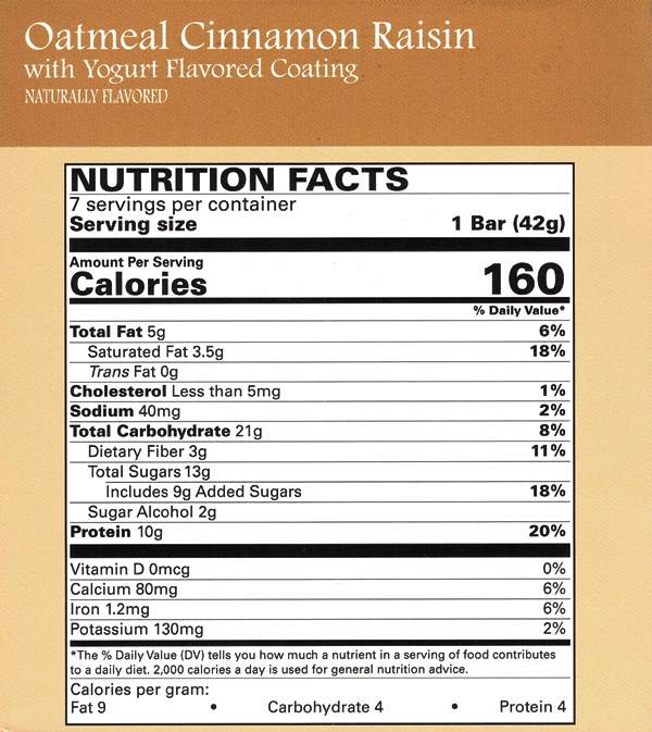 Bars, Oatmeal Cinnamon Raisin with Yogurt Flavored Coating by Robard