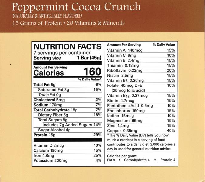 Bars, Peppermint Cocoa Crunch, Meal Replacement Bars, by Robard