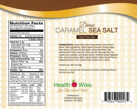 BARS, Divine Caramel Sea Salt High Protein Bars by Healthwise