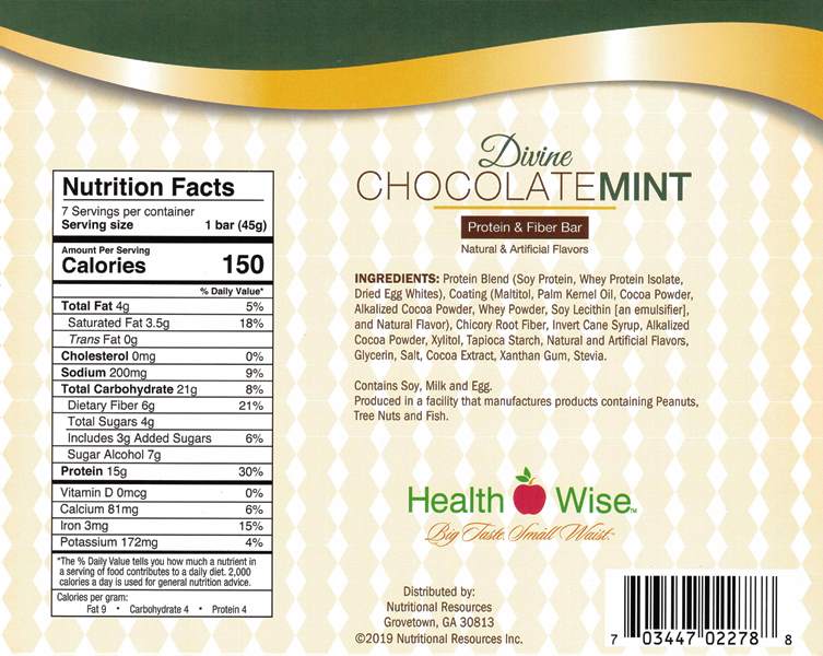 BARS Divine Chocolate Mint Crisp High Protein & Fiber by Healthwise