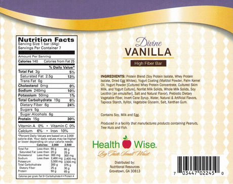 BARS Divine Vanilla High Protein & Fiber by Healthwise