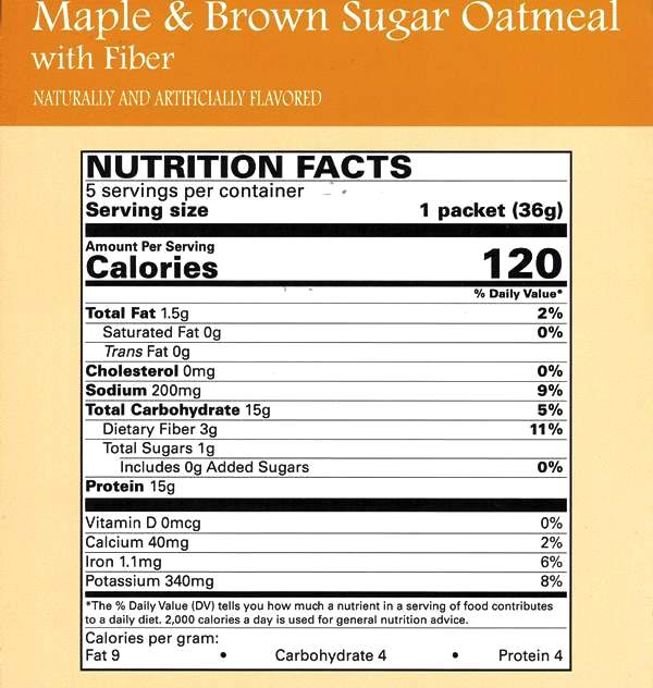 Oatmeal Maple & Brown Sugar with Fiber by Robard (5 Servings)